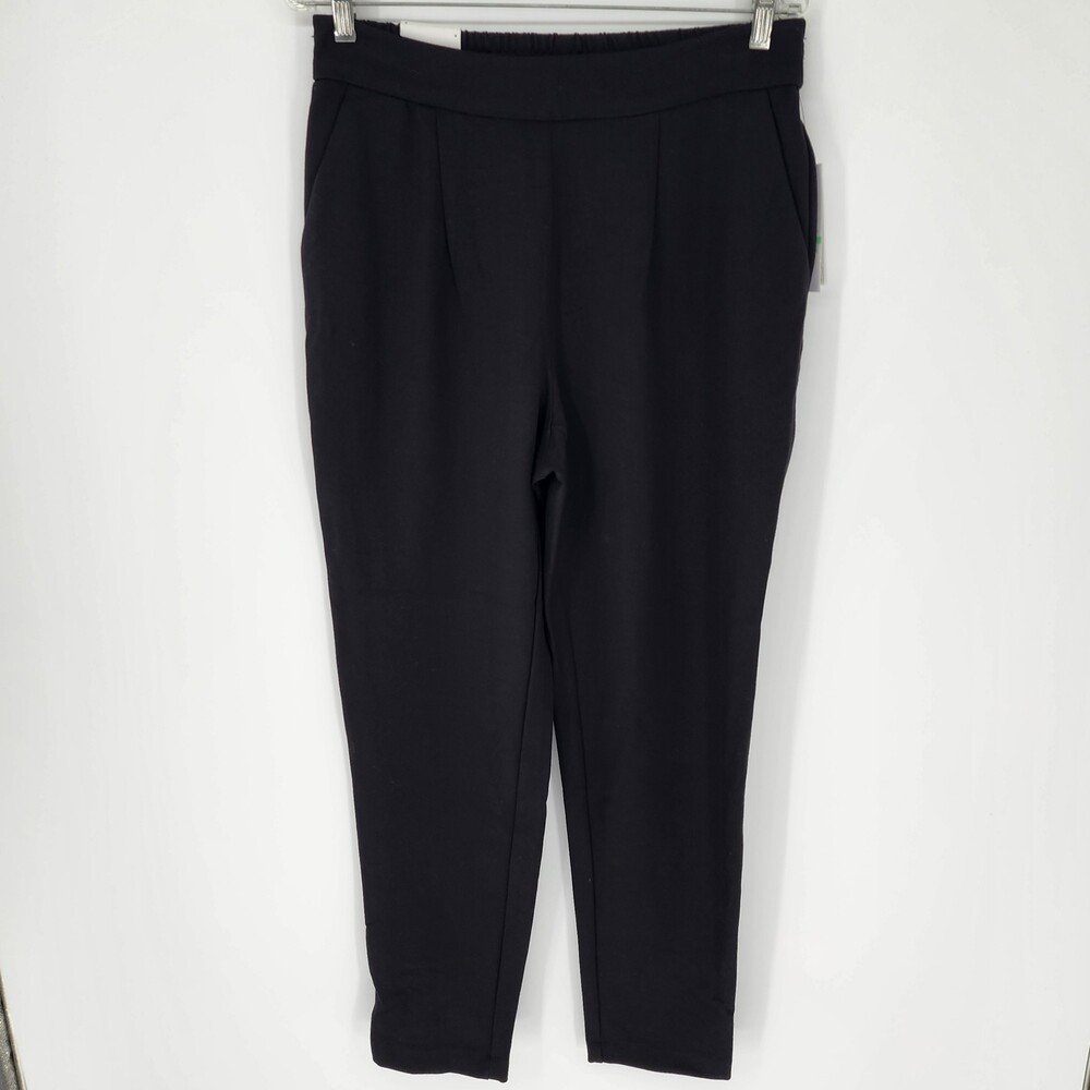 DKNY Black Single Pleat Ankle Trousers Easy Fit Elastic Waist Pants Size 8 NWT